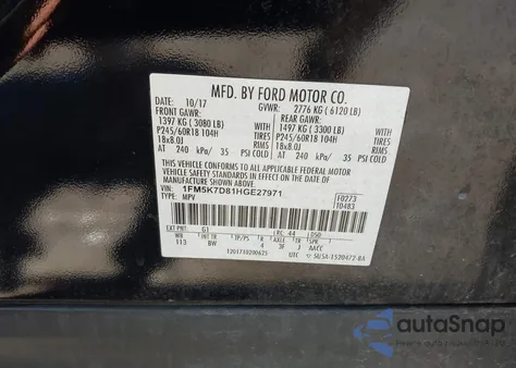 2017 Ford Explorer Xlt z USA, uszkodzony, nr VIN 1FM5K7D81HGE27971